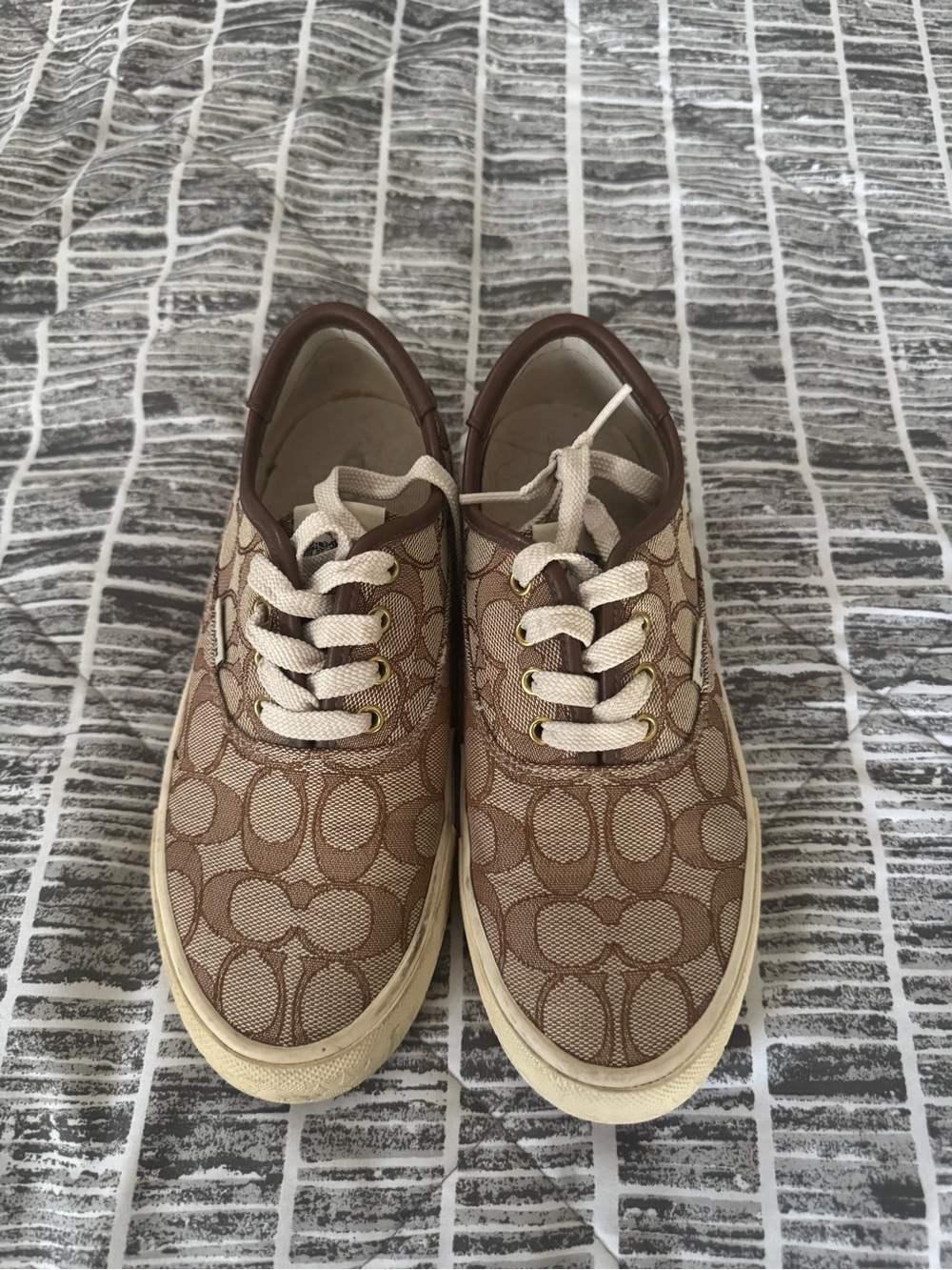 Coach Tan/Brown Monogram Lace-Up Sneakers